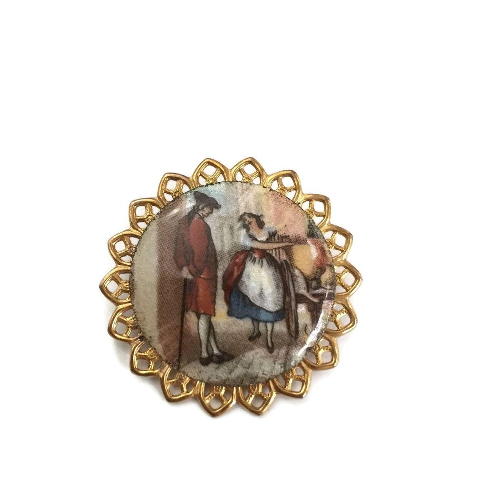 Edwardian Style Porcelain Cameo Decal Pendant,